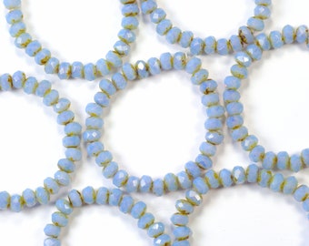 3x5mm Blue Opaline Picasso Czech Glass Beads Donut Rondelles - 30