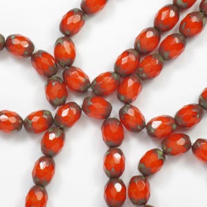 6x8mm Orange Opaline Picasso Fire Polish Rice Czech Glass Beads - 15