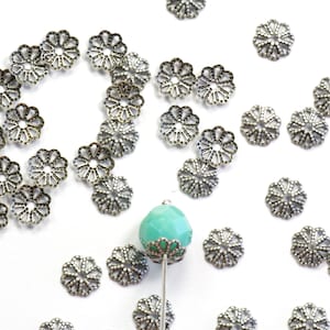 6mm Tiny Antiqued Silver Brass Filigree Open Work Bead Caps - 50