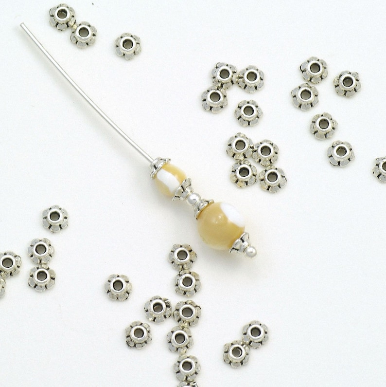 Tiny Pewter Antiqued Silver Plated 3mm Bead Caps 100 image 1