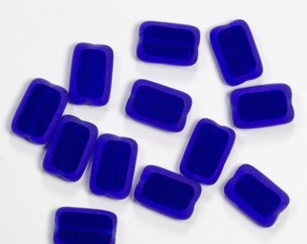 8x12mm Cobalt Blue Table Cut Rectangle Czech Glass Beads Matte Edges - 12
