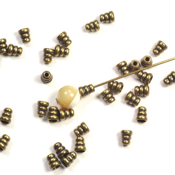 4mm-5mm Tall Narrow Beehive Cone Bead Caps Solid Antiqued Brass Made in USA - 20 Pieces