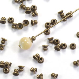 4mm Solid Antiqued  Brass Simple Bead Caps with Built In Spacer - Choose Quantity