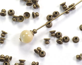 4mm Solid Antiqued  Brass Simple Bead Caps with Built In Spacer - Choose Quantity