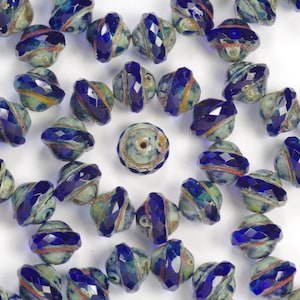 10mm Deep Blue Picasso Faceted Saturn Beads - 10