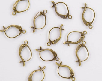 Leverback Earwires Plain Antiqued Solid Brass 8x16mm - 12