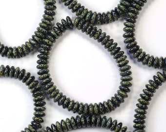 6mm Black with Picasso Finish Smooth Rondelles Czech Glass Beads - 50