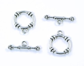 Cierres de palanca grandes de peltre estilo balinés, chapados en plata envejecida, 19 mm - 2 juegos