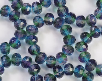 8mm Blue, Green and Purple Mix Czech Glass Fire Polish Rondelle Beads - 12