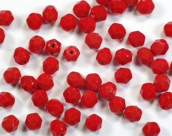 Opaque Red Czech Glass Fire Polish Beads 6mm - 25