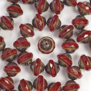 10mm Red Garnet Picasso Faceted Saturn Beads - 10