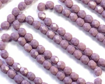 6mm Opaque Medium Purple Czech Glass Fire Polish Beads - 25