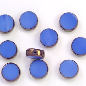 11mm Satiny Periwinkle Blue / Purple with Bronze Table Cut Coin Czech Glass Beads