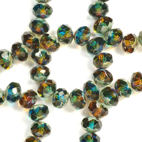 6x8mm Capri Bleu et Topaze Jaune Foncé Mix Picasso Rondelle Perles De Verre Tchèque - 12