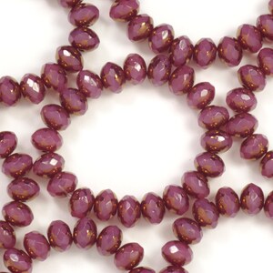 5x7mm Dark Pink Opaline Bronze Faceted Czech Glass Donut Rondelles - 20