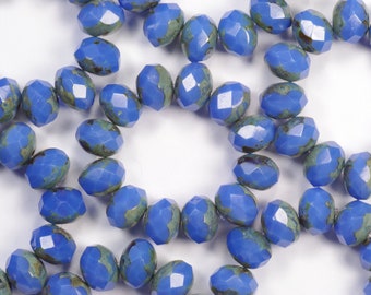 6x8mm Opaque Periwinkle Blue Picasso Faceted Rondelles Czech Glass Beads - 12 Pieces