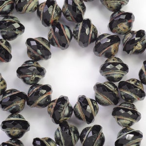 10mm Black Jet Picasso Faceted Saturn Beads - 10