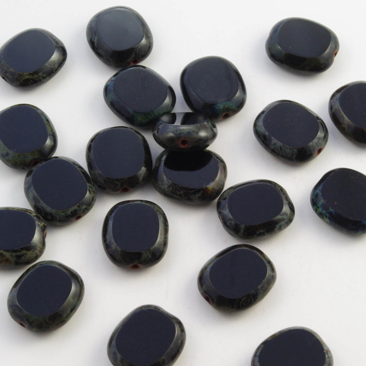 Jet Black Picasso Table Cut Oval 14x12mm Czech Glass Beads - 10