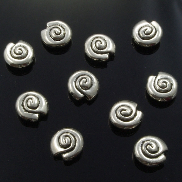 Pewter Nautilus Shell Beads Antiqued Silver Plated 14mm - 8