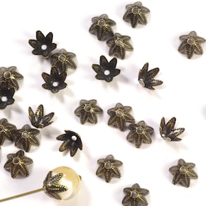 6mm Cone Bead Caps with Sharply Scalloped Edges Solid Antiqued Brass - 50