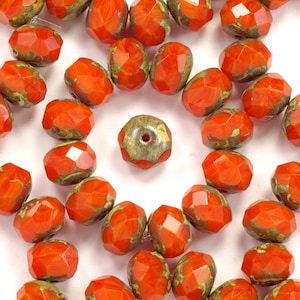 8mm Orange Mix Picasso Fire Polish Rondelle Czech Glass Beads - 12