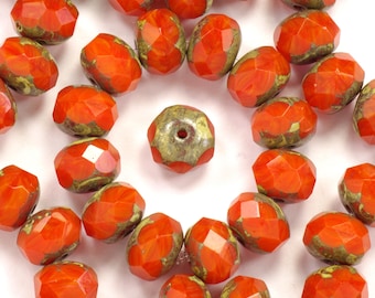 8mm Orange Mix Picasso Fire Polish Rondelle Czech Glass Beads - 12