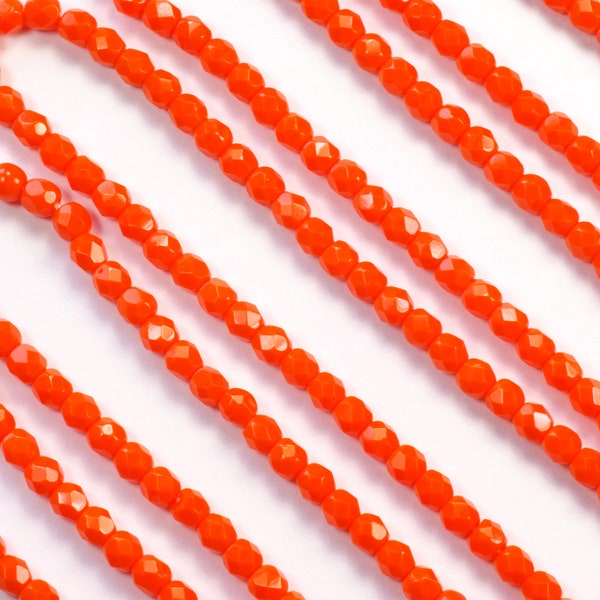 4mm Opaque Bright Orange Czech Glass Fire Polish Beads - 50