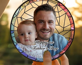 Personalized Photo Suncatcher: First Father's Day Stained Glass Portrait
