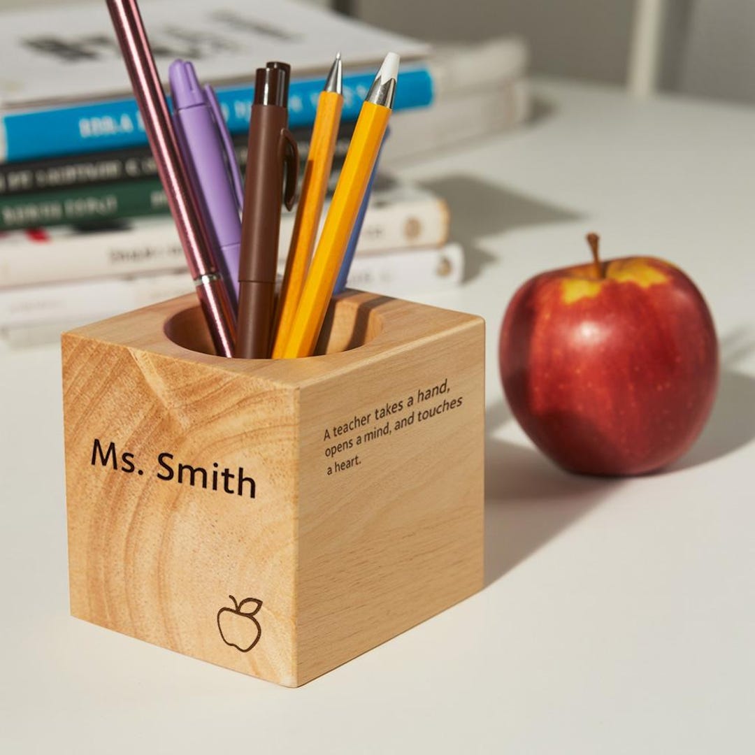 Personalized Wooden Pencil Holder – Custom Teacher Gift With Engraved ...