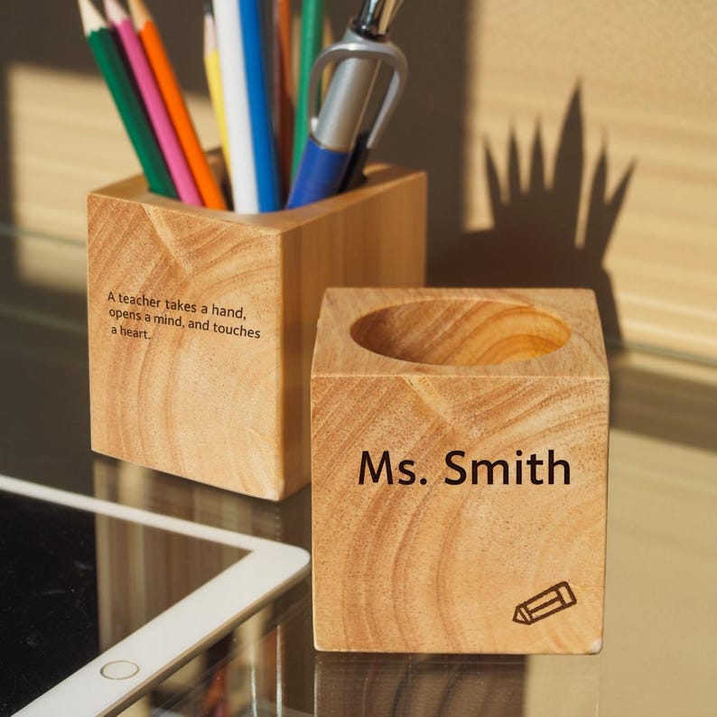 Personalized Wooden Pencil Holder – Custom Teacher Gift With Engraved ...