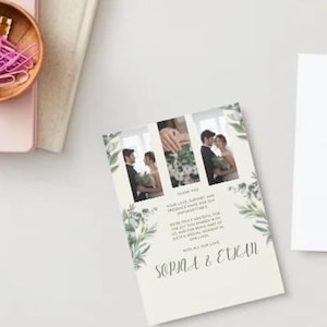 Elegante biglietto di ringraziamento per matrimonio verde oliva / Invito floreale stampabile digitale