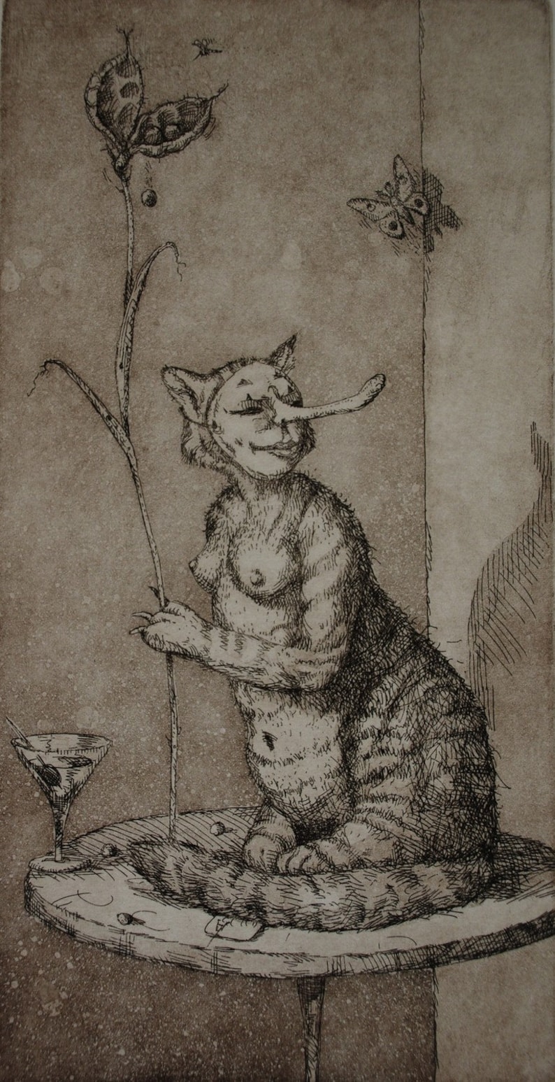 Etching - Lautrec's shops Cat