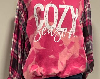 Przytulna, różowa, przerobiona flanelowa bluza w rozmiarze XL