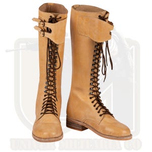 Handmade Leather S.A Double Buckle Boot – Military Style Tall Combat Lace-Up Boot – Army Parade Dress Boot for Men – Vintage Soldier Boot.