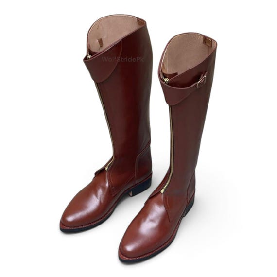 Custom Handmade Leather Polo Riding Boots - Tall Equestrian Style For Men's