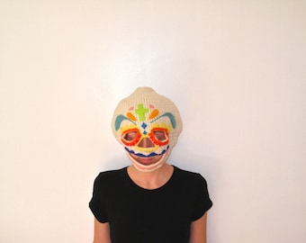 Sugar Skull Mask - Crocheted and Felted