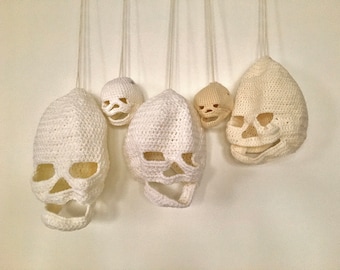 Misfit collection of crocheted skulls