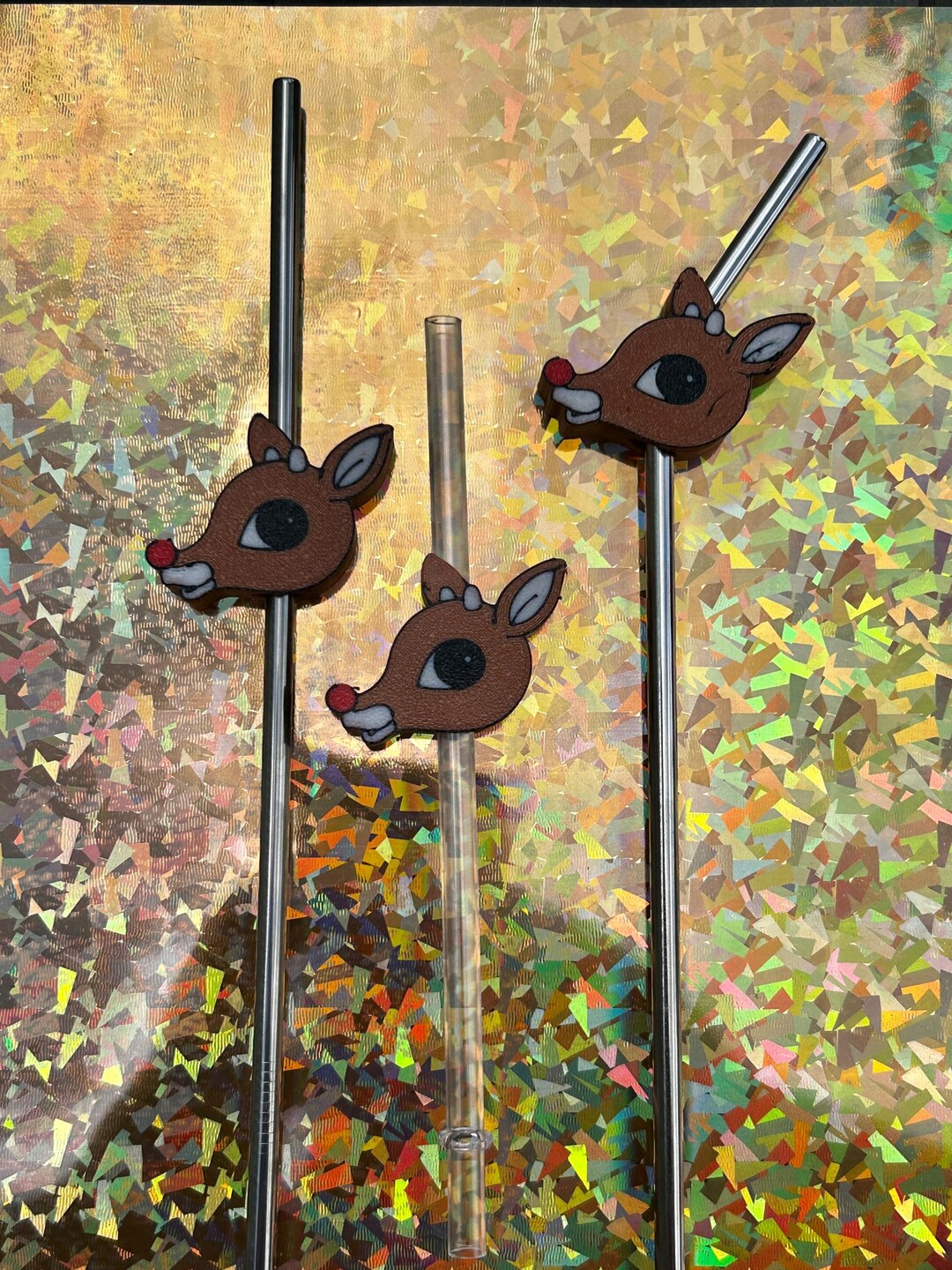 Rudolph the Red Nose Reindeer Straw Topper - Etsy