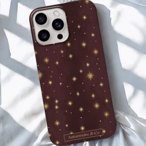 Étui mince bordeaux chic pour iPhone avec étoiles de Noël - Cadeau parfait pour les fêtes !