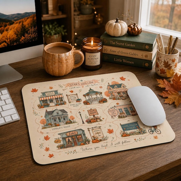 Stars Hollow Mouse Pad, Gilmore Girls Inspired Autumn Town Map, Cozy Fall Desk Mat, Fan Gift