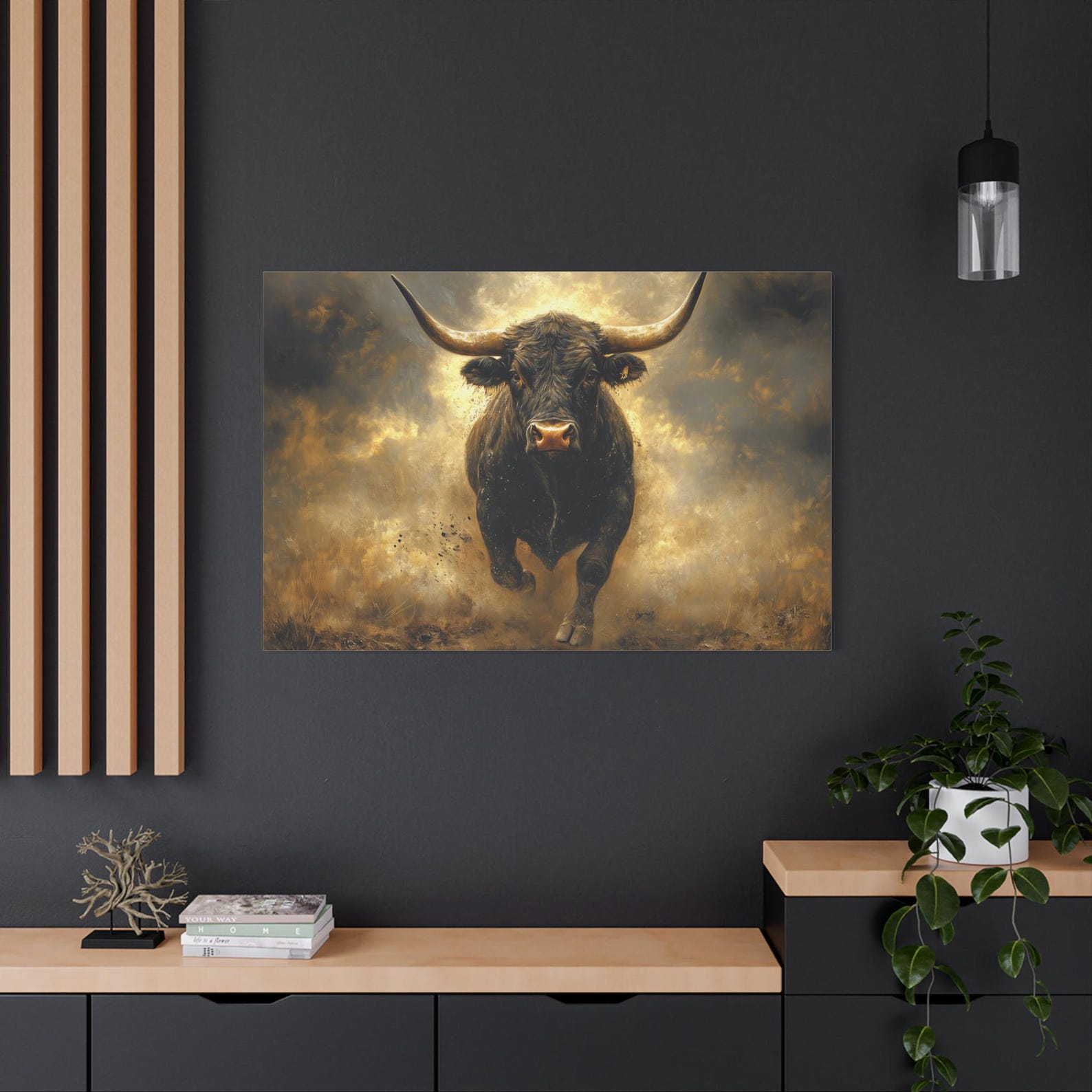 Melrose International Framed Mountain Bull Canvas Painting Wall Art 20.5