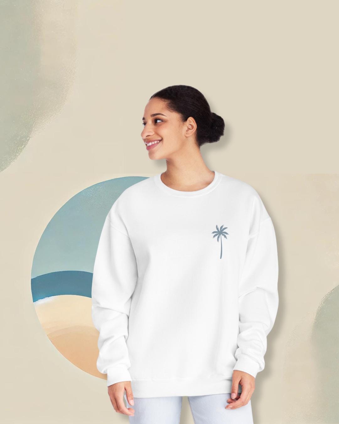 VERY J Palm Tree Graphic Oversized Knit Sweater