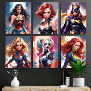 Girl Superheroes Poster Prints 6 Iconic Characters - DC and Marvel Watercolor Gift Printable Wall Art Digital Download