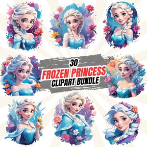 Frozen Princess Elsa Clipart Bundle: Winter Party Decor (Digital Download)