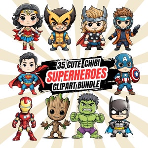 Chibi-superhelden | Leuke cartoon-clipart van Marvel en DC in hoge resolutie png | Ideaal voor stickers, prints en meer