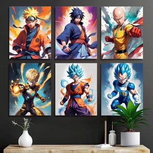 Anime Heroes Canvas Print Set - 6 Iconic characters - Naruto, Sasuke, Saitama, Genos, Goku, Vegeta