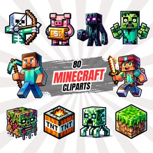 Minecraft-Inspired Digital Cliparts - Printable Stickers, Icons, and Craft Graphics - 300 DPI