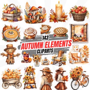 Fall Clipart Bundle: 143 Autumn Elements (PNG Digital Download)