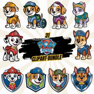 31 Rescue Patrol Clipart | Cute Dog Pups Clipart | Paw Patrol Inspired Digital Download | Printable Stickers, Invitations, Party Decor