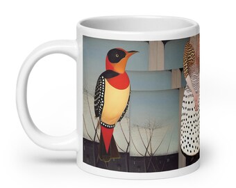 Vogel-Beobachter-Winter-Vogel-Liebhaber-launische Collagen-Kunst-Tasse